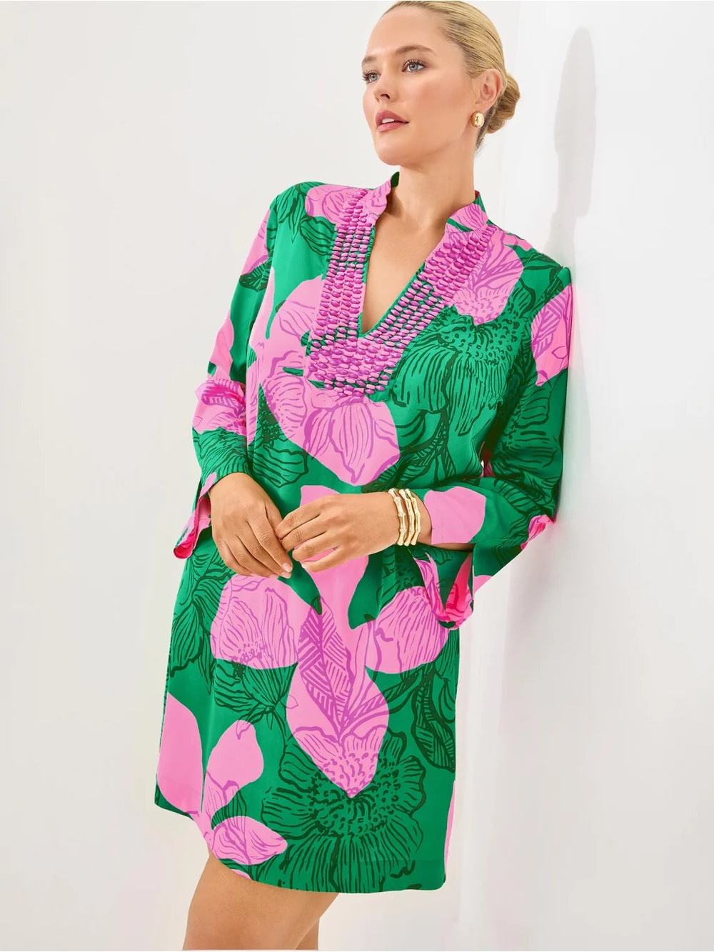 EUC Lilly Pulitzer Irella Caftan Dress Kitts Green Oversized Sunset Shadows - Picture 2 of 6